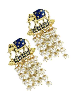 Gold plated meenakari navy blue elephant tassel earrings 4