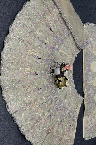 Light Yellow Color Coding Sequins Work Butterfly Net Lehenga Choli Dupatta Set