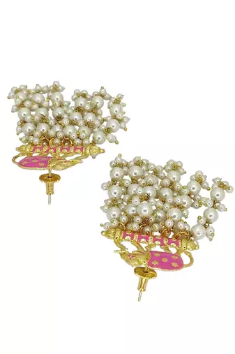 Gold plated meenakari pink elephant tassel earrings