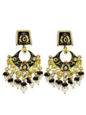 Gold plated kundan black meenakari chandbali earrings 2