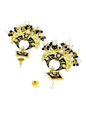 Gold plated kundan black meenakari chandbali earrings 3