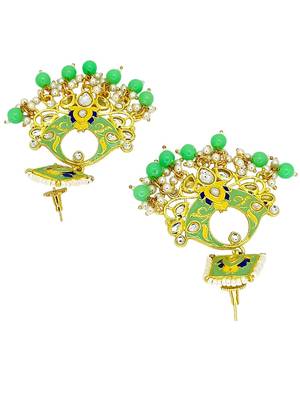 Gold plated kundan mint green meenakari chandbali earrings 3