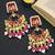 Gold plated kundan magenta meenakari chandbali earrings
