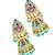 Gold plated kundan  meenakari turquoise jhumka earrings