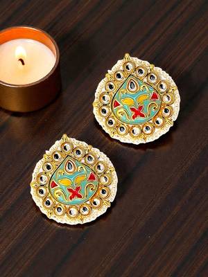 Gold plated kundan meenakari sky blue stud earrings 1