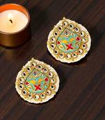 Gold plated kundan meenakari sky blue stud earrings