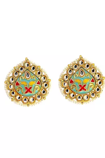 Gold plated kundan meenakari sky blue stud earrings