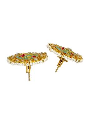 Gold plated kundan meenakari sky blue stud earrings 3