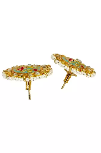 Gold plated kundan meenakari sky blue stud earrings