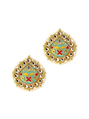 Gold plated kundan meenakari sky blue stud earrings 4