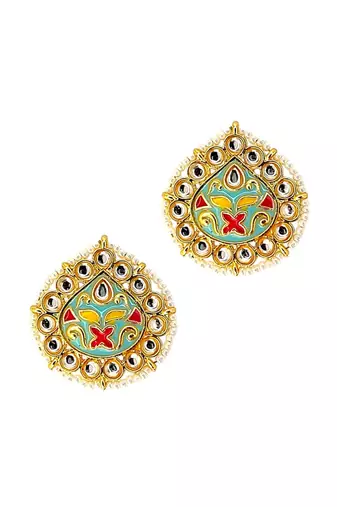 Gold plated kundan meenakari sky blue stud earrings