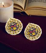 Gold plated kundan meenakari navy blue stud earrings