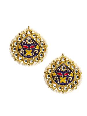 Gold plated kundan meenakari navy blue stud earrings 4