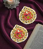 Gold plated kundan meenakari magenta stud  earrings