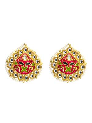 Gold plated kundan meenakari magenta stud  earrings 2