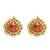 Gold plated kundan meenakari magenta stud  earrings