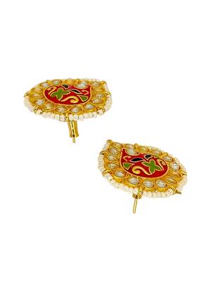 Gold plated kundan meenakari magenta stud  earrings 3