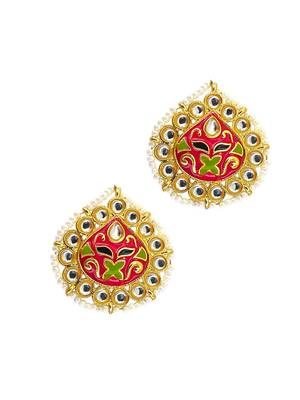 Gold plated kundan meenakari magenta stud  earrings 4