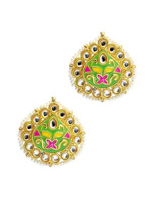 Gold plated kundan meenakari lime green stud  earrings 4