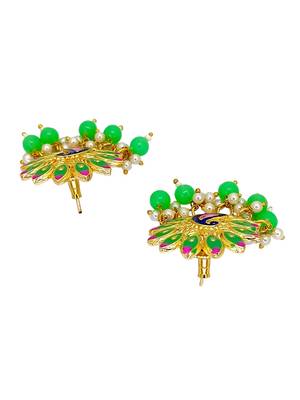 Gold plated peacock lime green meenakari drop earrings 3