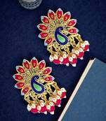 Gold plated peacock magenta meenakari drop earrings