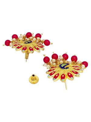 Gold plated peacock magenta meenakari drop earrings 3