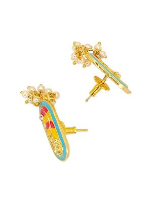 Gold plated turquoise enamel floral elongated drop earrings 3