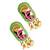 Gold plated lime green enamel floral elongated drop earrings