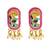 Gold plated magenta enamel floral elongated drop earrings
