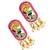 Gold plated magenta enamel floral elongated drop earrings