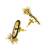 Gold plated black enamel floral elongated drop earrings