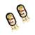 Gold plated black enamel floral elongated drop earrings