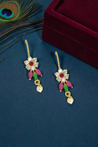 Gold plated cz floral bugadi earrings