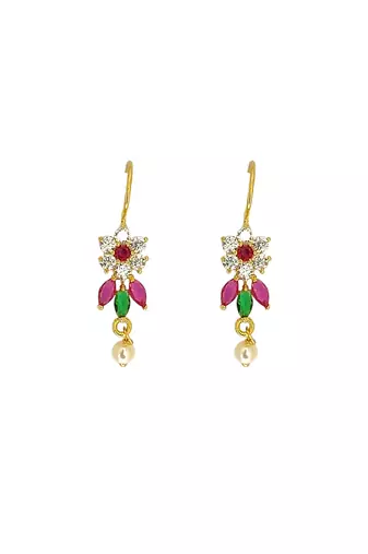 Gold plated cz floral bugadi earrings