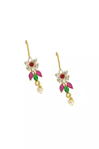 Gold plated cz floral bugadi earrings