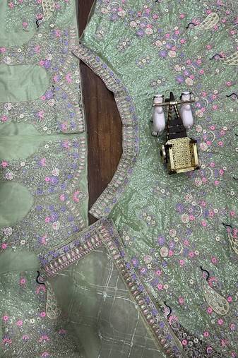 Sea Green Color Coding Sequins Work Butterfly Net Lehenga Choli Dupatta Set