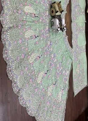Sea Green Color Coding Sequins Work Butterfly Net Lehenga Choli Dupatta Set 2