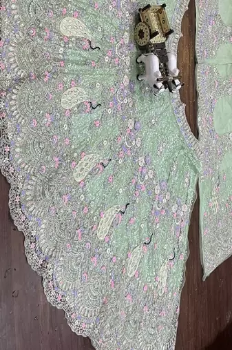 Sea Green Color Coding Sequins Work Butterfly Net Lehenga Choli Dupatta Set