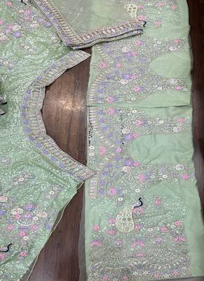 Sea Green Color Coding Sequins Work Butterfly Net Lehenga Choli Dupatta Set 3