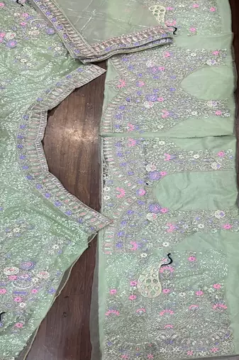 Sea Green Color Coding Sequins Work Butterfly Net Lehenga Choli Dupatta Set