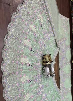Sea Green Color Coding Sequins Work Butterfly Net Lehenga Choli Dupatta Set 4