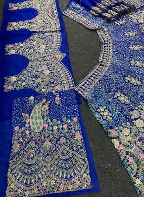 Royal Blue Color Coding Sequins Work Butterfly Net Lehenga Choli Dupatta Set 1