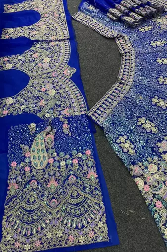 Royal Blue Color Coding Sequins Work Butterfly Net Lehenga Choli Dupatta Set