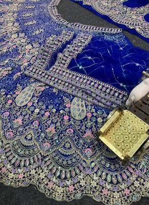 Royal Blue Color Coding Sequins Work Butterfly Net Lehenga Choli Dupatta Set 3