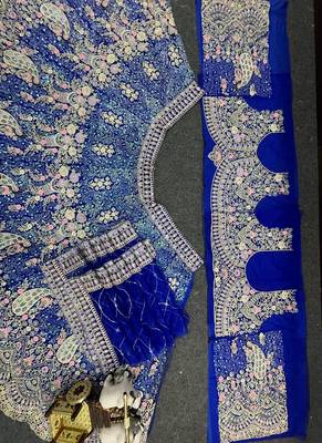 Royal Blue Color Coding Sequins Work Butterfly Net Lehenga Choli Dupatta Set 4