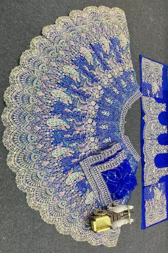 Royal Blue Color Coding Sequins Work Butterfly Net Lehenga Choli Dupatta Set