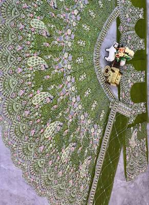 Olive Color Coding Sequins Work Butterfly Net Lehenga Choli Dupatta Set 4