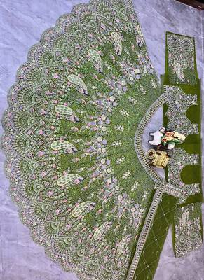 Olive Color Coding Sequins Work Butterfly Net Lehenga Choli Dupatta Set 5
