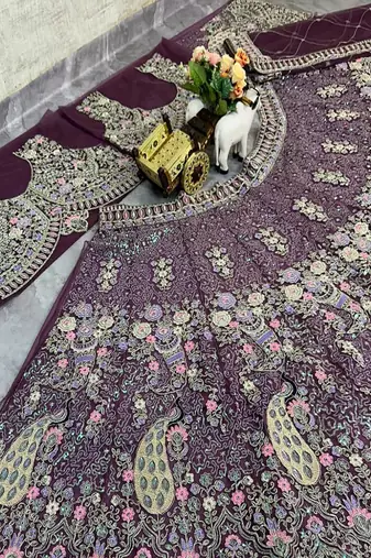 Plum Color Coding Sequins Work Butterfly Net Lehenga Choli Dupatta Set