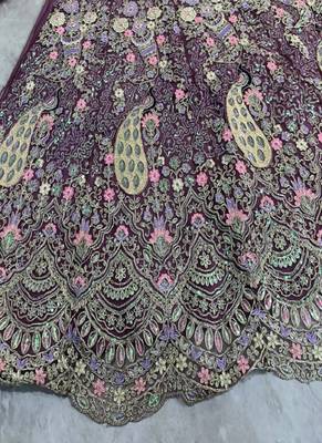 Plum Color Coding Sequins Work Butterfly Net Lehenga Choli Dupatta Set 3